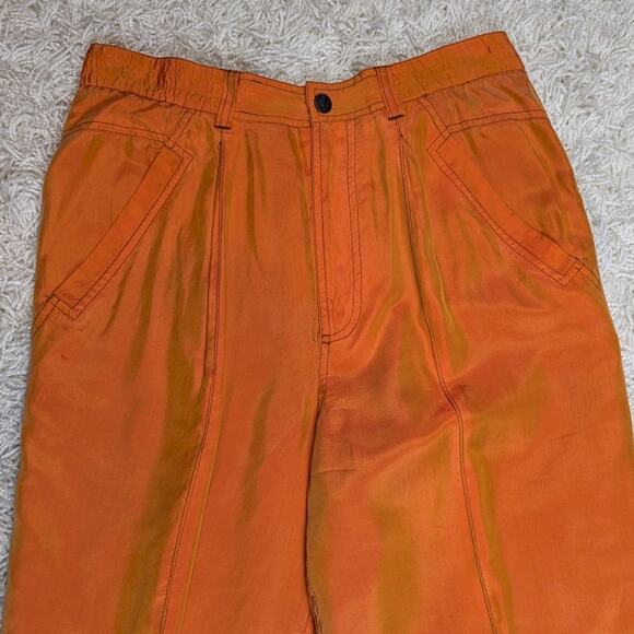 Vintage X-Riss X-Ross Silk Quilted Vest and Pleated Pants Suit Set Orange - Picture 13 of 14